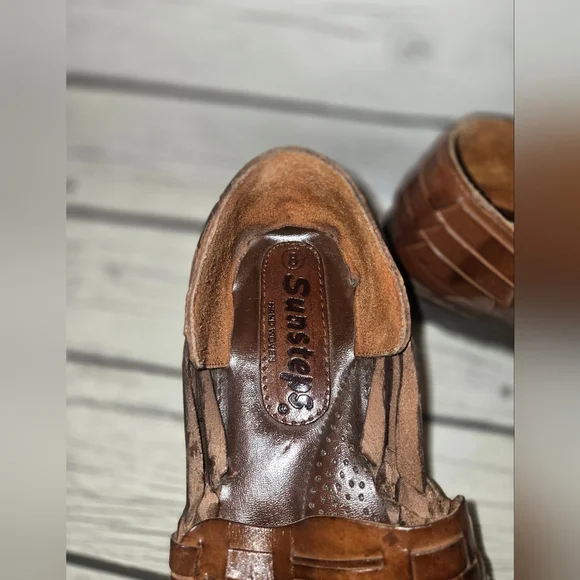 Sunsteps Shoes Mens 8 Barclay Woven Slip On Huarache Loafer Brown Leather - Picture 7 of 9